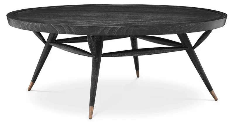 Casa Padrino Luxus Couchtisch Schwarzgrau / Antik Messing Ø 100 x H. 38,5 cm - Runder Massivholz Wohnzimmertisch - Luxus Wohnzimmer Möbel