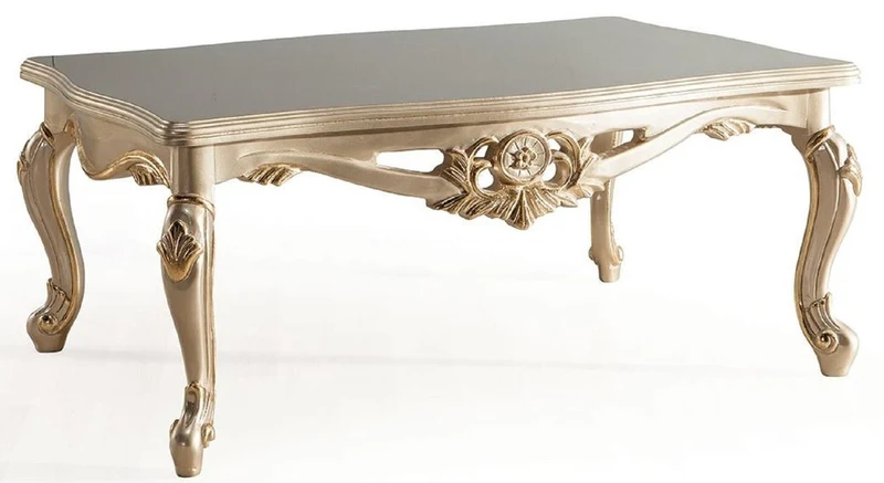 Casa Padrino Luxus Barock Couchtisch Silber / Gold - Prunkvoller Massivholz Wohnzimmertisch im Barockstil - Prunkvolle Barock Wohnzimmer Möbel
