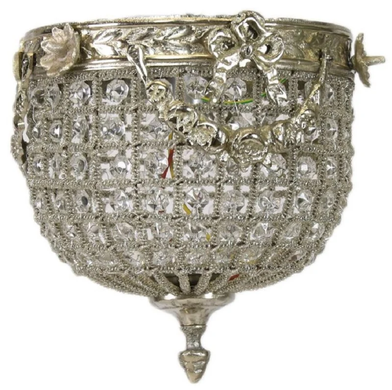 Casa Padrino Barock Kristall Deckenleuchte Silber Ø 20 cm - Runde Deckenlampe im Barockstil - Barock Leuchten - Edel & Prunkvoll