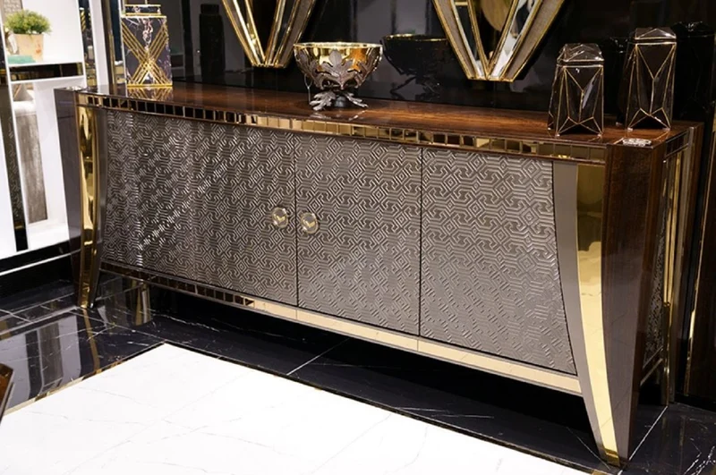 Casa Padrino Luxus Möbel Set Braun / Silber / Gold - 1 Luxus Sideboard mit 4 Türen & 2 Luxus Wandspiegel - Moderne Luxus Möbel