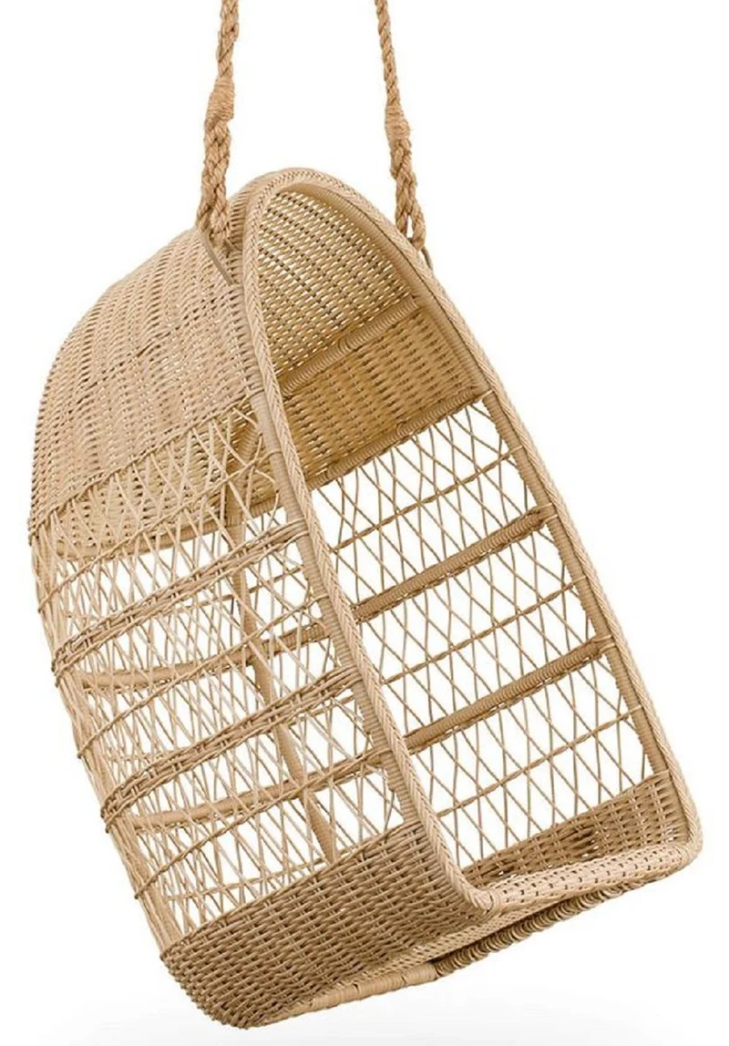 Casa Padrino Luxus Outdoor Hängesessel Naturfarben / Weiß 66 x 63 x H. 113 cm - Wetterbeständiger Garten & Terrassen Hängesessel - Garten & Terrassen Möbel - Luxus Qualität