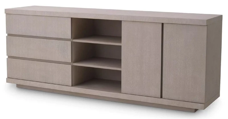 Casa Padrino Luxus Sideboard Grau 220 x 52,5 x H. 85,5 cm - Massivholz Schrank mit 3 Schubladen & 2 Türen - Wohnzimmer & Hotel Möbel - Luxus Qualität