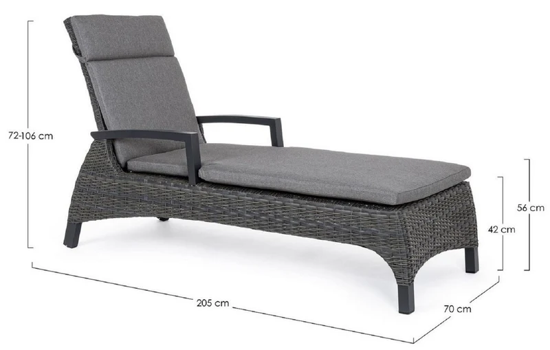 Casa Padrino Luxus Gartenliege Grau / Anthrazit 205 x 70 x H. 72-106 cm - Moderne Wetterbeständige Liege mit verstellbarer Rückenlehne und Armlehnen - Garten Hotel Pool Möbel - Luxus Qualität