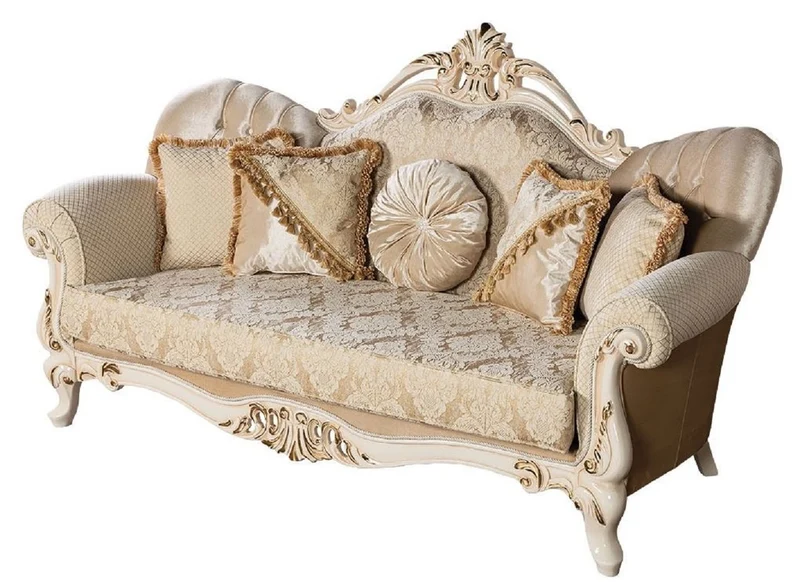 Casa Padrino Luxus Barock Sofa Gold / Creme / Gold - Prunkvolles Wohnzimmer Sofa mit Muster - Barock Wohnzimmer Möbel - Edel & Prunkvoll