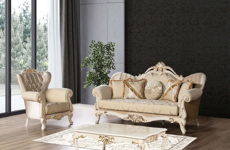 Casa Padrino Luxus Barock Wohnzimmer Sessel Gold / Creme / Gold - Prunkvoller Sessel mit Muster - Handgefertigte Barock Wohnzimmer Möbel