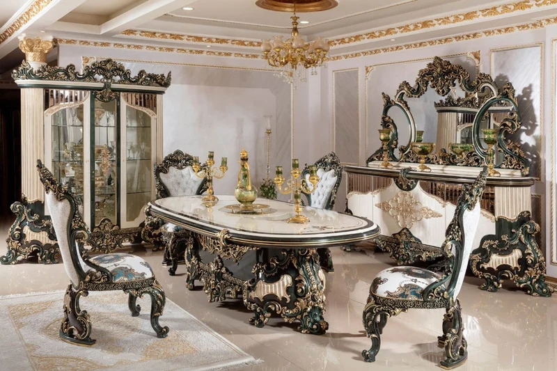 Casa Padrino Luxus Barock Vitrine Weiß / Grün / Gold - Prunkvoller Massivholz Vitrinenschrank mit 2 Glastüren - Barock Möbel - Edel & Prunkvoll