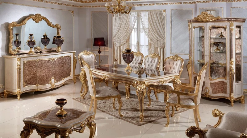 Casa Padrino Luxus Barock Möbel Set Weiß / Braun / Gold - 1 Barock Sideboard mit 4 Türen & 1 Barock Wandspiegel - Barock Möbel - Edel & Prunkvoll