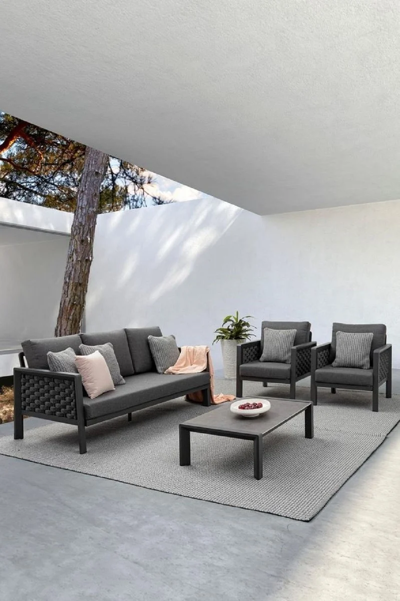 Casa Padrino Luxus Gartenmöbel Set Anthrazit - 1 Gartensofa & 2 Gartensessel & 1 Gartentisch - Moderne Luxus Garten & Terrassen Möbel - Luxus Qualität