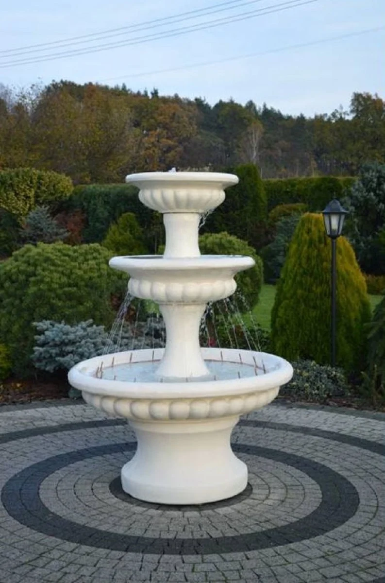 Casa Padrino Barock Springbrunnen Weiß Ø 120 x H. 171 cm - Prunkvoller Gartenbrunnen - Gartendeko Brunnen - Barock & Jugendstil Garten Deko Accessoires