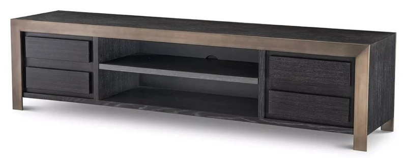 Casa Padrino Luxus TV Schrank Schwarzgrau / Bronzefarben 240 x 50 x H. 55,5 cm - Massivholz Sideboard mit 4 Schubladen - Wohnzimmer Möbel - Hotel Möbel - Luxus Kollektion