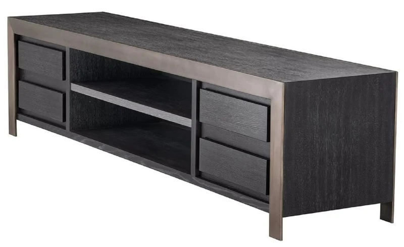 Casa Padrino Luxus TV Schrank Schwarzgrau / Bronzefarben 240 x 50 x H. 55,5 cm - Massivholz Sideboard mit 4 Schubladen - Wohnzimmer Möbel - Hotel Möbel - Luxus Kollektion