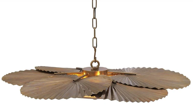 Casa Padrino Luxus Kronleuchter Palmenblätter Vintage Messing / Weiß Ø 95 x H. 18 cm - Hotel & Restaurant Kronleuchter - Luxus Kollektion