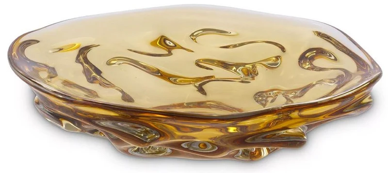 Casa Padrino Luxus Glasschale Gelb Ø 27,5 x H. 7 cm - Mundgeblasene Deko Glas Obstschale - Glas Deko Accessoirs - Luxus Kollektion