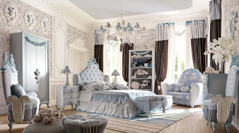 Casa Padrino Luxus Barock Kindersofa Grau / Mehrfarbig / Hellblau - Prunkvolles Barock Kinderzimmer Sofa - Barock Kinderzimmer Möbel - Erstklassische Qualität - Made in Italy