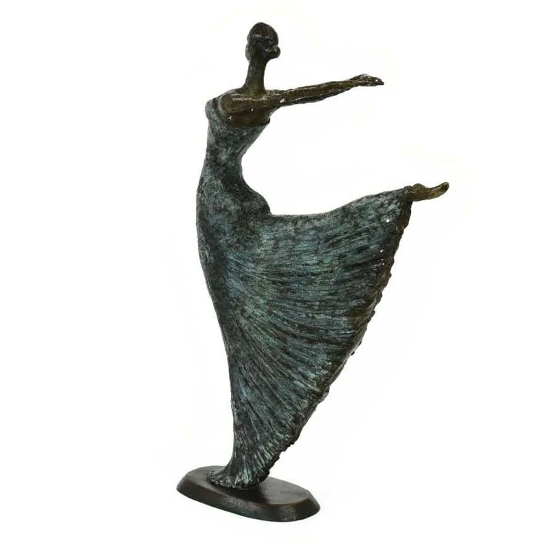 Casa Padrino Luxus Jugendstil Bronze Skulptur Tänzerin Antikgrün Bronze auf Marmorsockel H 63 cm - Bronzefigur - Dekofigur - Deko Accessoires
