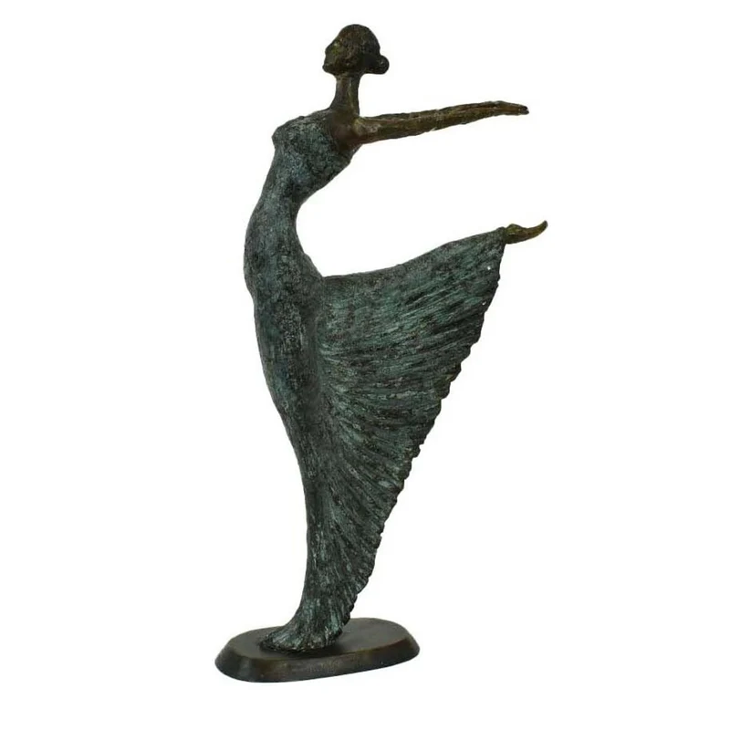 Casa Padrino Luxus Jugendstil Bronze Skulptur Tänzerin Antikgrün Bronze auf Marmorsockel H 63 cm - Bronzefigur - Dekofigur - Deko Accessoires