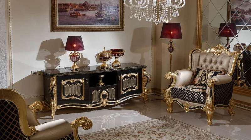 Casa Padrino Luxus Barock Sessel Gold / Schwarz / Mehrfarbig / Gold - Prunkvoller Wohnzimmer Sessel mit elegantem Muster - Barock Wohnzimmer Möbel