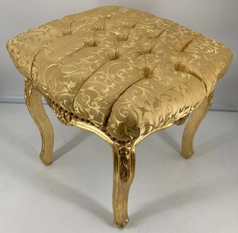 Casa Padrino Barock Hocker Gold Muster / Gold - Handgefertigter Antik Stil Fußhocker im Barockstil - Barockstil Wohnzimmer Möbel
