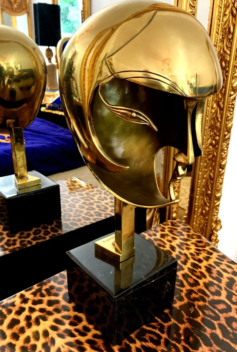 Bronze Skulptur nach Pablo Gargallo Kiki de Montparnasse Jugendstil Art Noveau 1928 Goldene Kopfbüste Diva Helmet Mask Maske Gold Kunst Künstler 1928