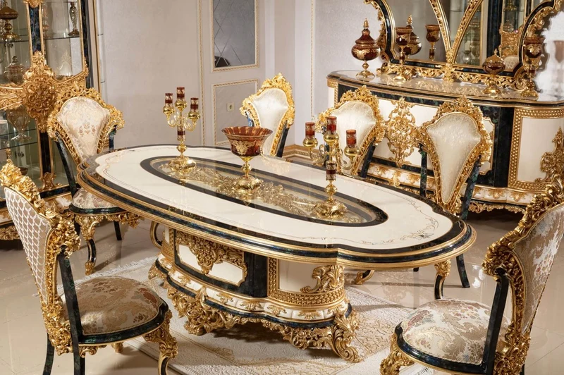 Casa Padrino Luxus Barock Esszimmerstuhl Set Mehrfarbig / Blau / Gold - Handgefertigtes Küchen Stühle 6er Set mit elegantem Muster - Barock Esszimmer Möbel - Edel & Prunkvoll