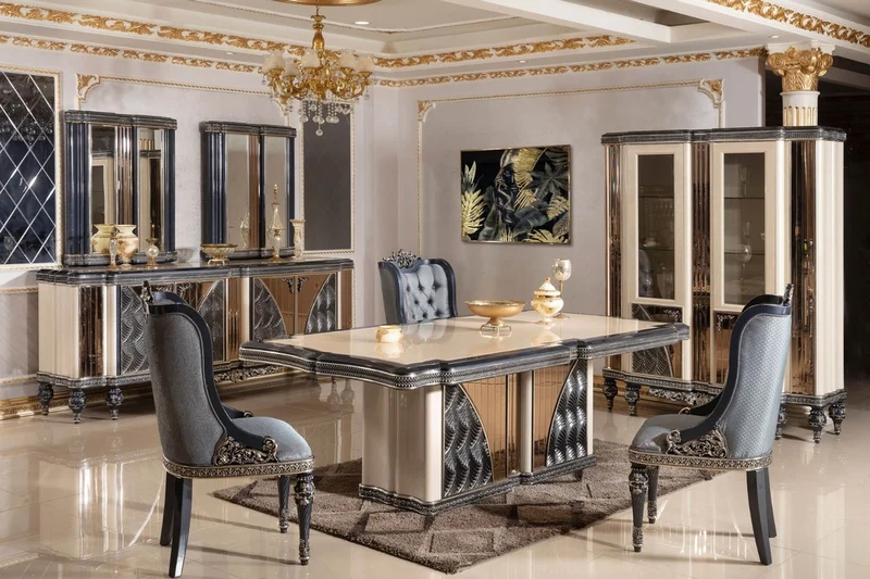 Casa Padrino Luxus Barock Vitrine Beige / Schwarz / Gold - Prunkvoller Massivholz Vitrinenschrank mit 2 Glastüren - Barock Möbel - Edel & Prunkvoll