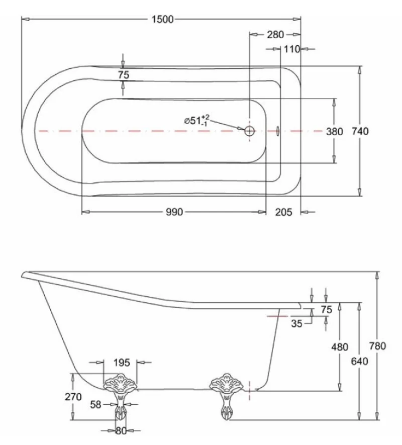 Casa Padrino Luxus Jugendstil Badewanne Weiß / Silber 150 x 75 x H. 78 cm - Freistehende Retro Acryl Badewanne - Retro Badezimmer Möbel