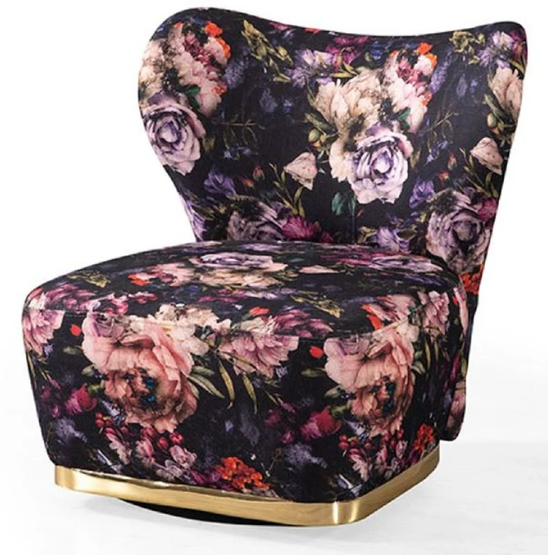 Casa Padrino Luxus Sessel Schwarz / Mehrfarbig / Gold - Moderner Wohnzimmer Sessel mit Blumenmuster - Moderne Wohnzimmer Möbel - Luxus Kollektion