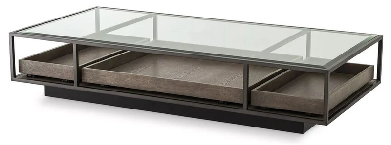 Casa Padrino Luxus Couchtisch Bronzefarben / Grau 180 x 90 x H. 37 cm - Rechteckiger Wohnzimmertisch mit Glasplatte - Wohnzimmer Möbel - Luxus Möbel