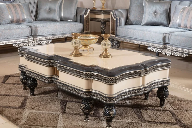 Casa Padrino Luxus Barock Couchtisch Beige / Schwarz / Gold - Prunkvoller Massivholz Wohnzimmertisch im Barockstil - Barock Wohnzimmer Möbel - Edel & Prunkvoll