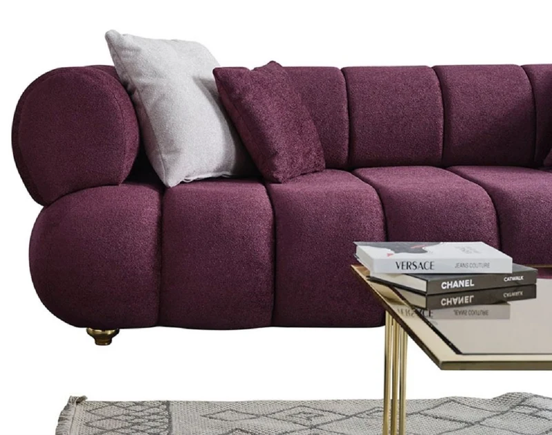 Casa Padrino Luxus 4er Sofa Lila / Gold - Modernes Wohnzimmer Sofa - Moderne Wohnzimmer Möbel - Luxus Kollektion
