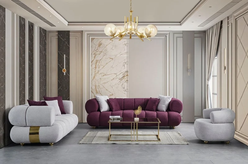 Casa Padrino Luxus 4er Sofa Lila / Gold - Modernes Wohnzimmer Sofa - Moderne Wohnzimmer Möbel - Luxus Kollektion