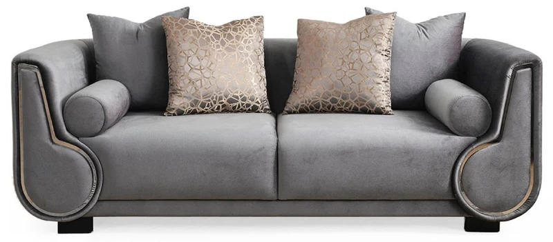 Casa Padrino Luxus 3er Sofa Grau / Silber / Schwarz - Elegantes Wohnzimmer Sofa - Luxus Wohnzimmer Möbel - Luxus Kollektion