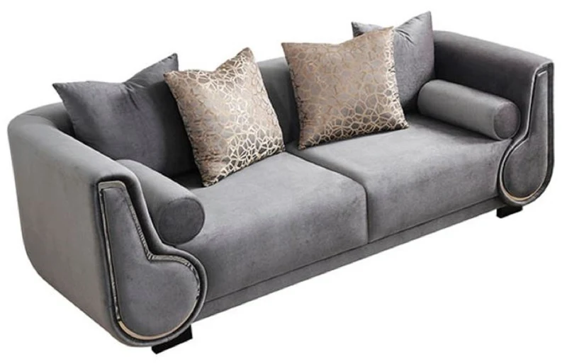 Casa Padrino Luxus 3er Sofa Grau / Silber / Schwarz - Elegantes Wohnzimmer Sofa - Luxus Wohnzimmer Möbel - Luxus Kollektion