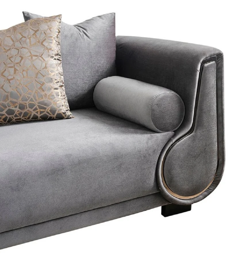 Casa Padrino Luxus 3er Sofa Grau / Silber / Schwarz - Elegantes Wohnzimmer Sofa - Luxus Wohnzimmer Möbel - Luxus Kollektion