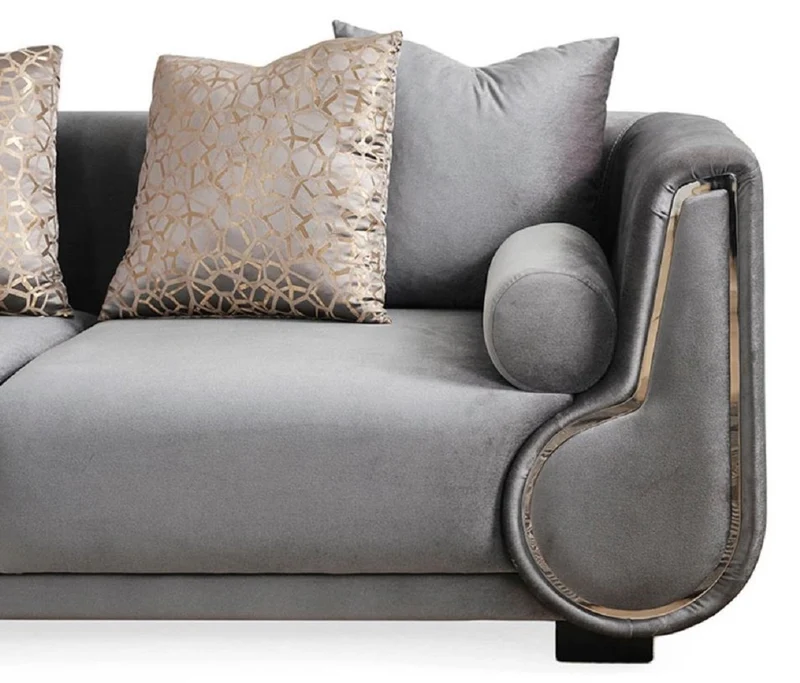 Casa Padrino Luxus 3er Sofa Grau / Silber / Schwarz - Elegantes Wohnzimmer Sofa - Luxus Wohnzimmer Möbel - Luxus Kollektion