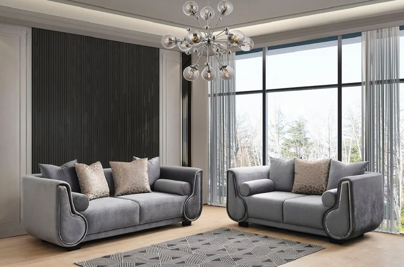 Casa Padrino Luxus 3er Sofa Grau / Silber / Schwarz - Elegantes Wohnzimmer Sofa - Luxus Wohnzimmer Möbel - Luxus Kollektion