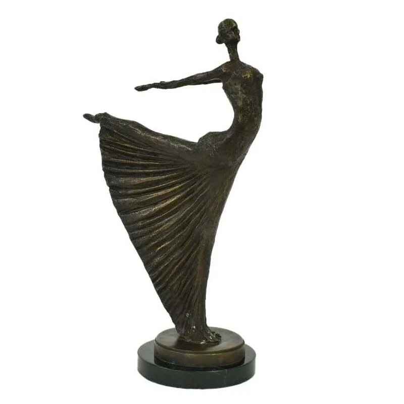 Casa Padrino Luxus Jugendstil Bronze Skulptur Tänzerin Bronze auf Marmorsockel H 53.5 cm - Bronzefigur - Dekofigur - Deko Accessoires