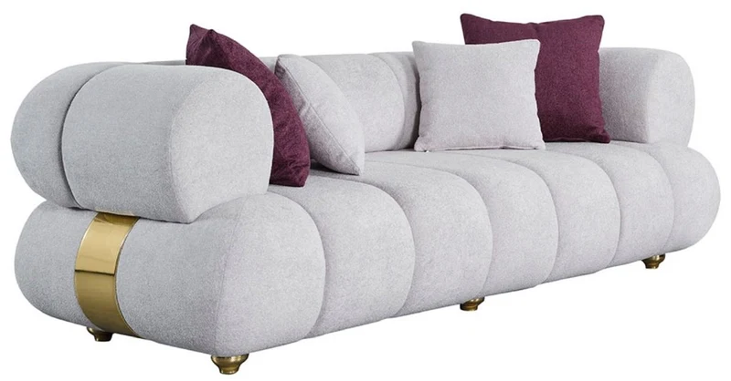 Casa Padrino Luxus 3er Sofa Grau / Gold - Modernes Wohnzimmer Sofa - Moderne Wohnzimmer Möbel - Luxus Kollektion