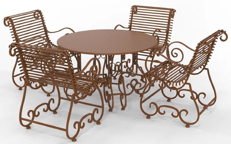 Casa Padrino Jugendstil Schmiedeeisen Gartenmöbel Set - Verschiedene Farben - 1 Runder Gartentisch & 4 Gartenstühle mit Armlehnen - Jugendstil Schmiedeeisen Garten & Terrassen Möbel