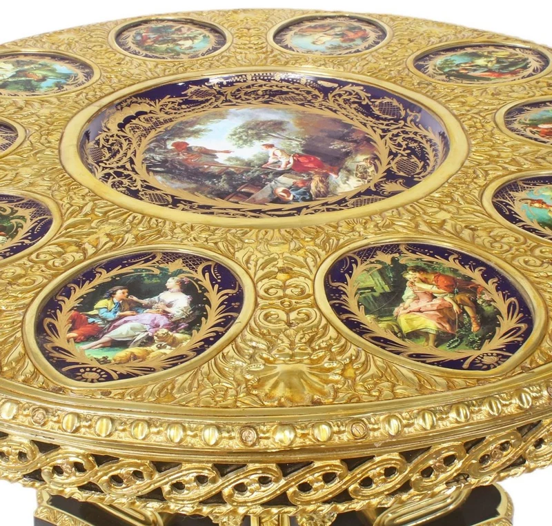 Casa Padrino Barock Esstisch Dunkelbraun / Mehrfarbig / Gold - Prunkvoller Massivholz Esszimmertisch im Barockstil - Barock Esszimmer Möbel - Edel & Prunkvoll