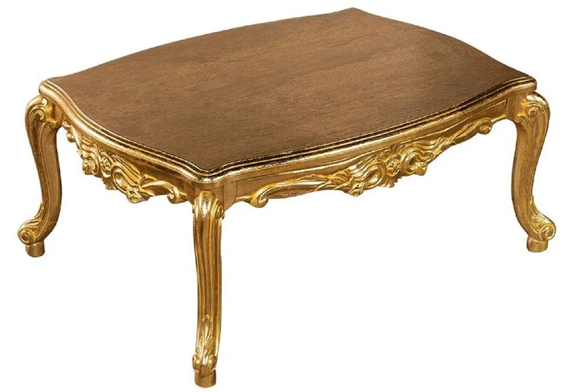 Casa Padrino Luxus Barock Couchtisch Gold - Handgefertigter Massivholz Wohnzimmertisch - Prunkvolle Massivholz Wohnzimmer Möbel im Barockstil