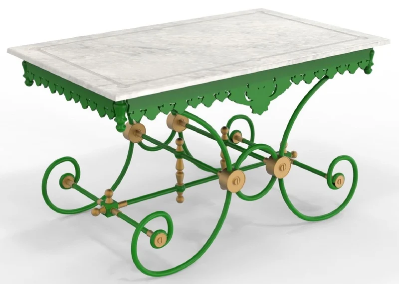 Casa Padrino Jugendstil Gartentisch 130 x 80 x H. 75 cm - Verschiedene Farben - Nostalgischer Schmiedeeisen Garten & Terrassen Tisch mit Marmorplatte - Jugendstil Garten & Terrassen Möbel