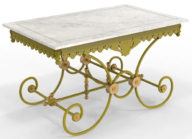 Casa Padrino Jugendstil Gartentisch 130 x 80 x H. 75 cm - Verschiedene Farben - Nostalgischer Schmiedeeisen Garten & Terrassen Tisch mit Marmorplatte - Jugendstil Garten & Terrassen Möbel