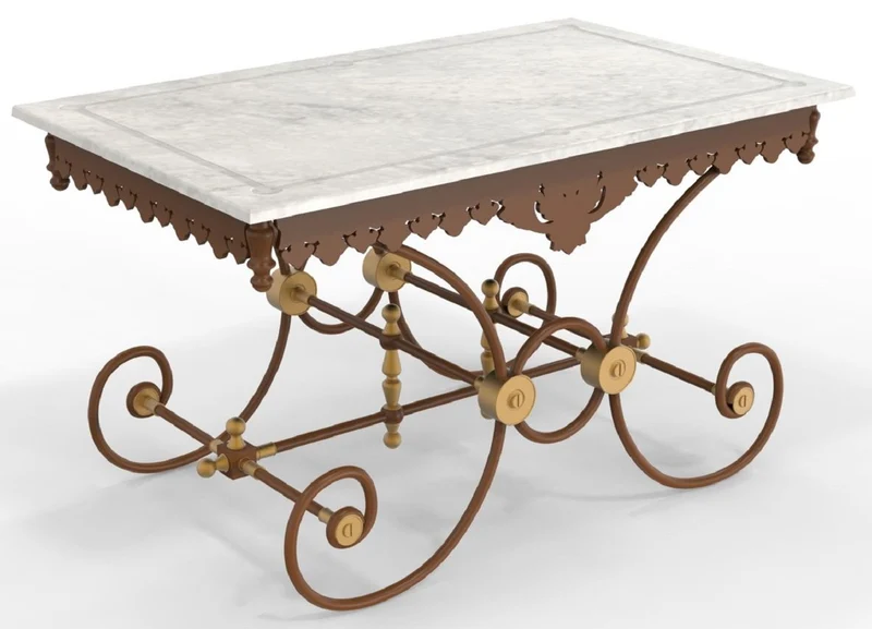 Casa Padrino Jugendstil Gartentisch 130 x 80 x H. 75 cm - Verschiedene Farben - Nostalgischer Schmiedeeisen Garten & Terrassen Tisch mit Marmorplatte - Jugendstil Garten & Terrassen Möbel