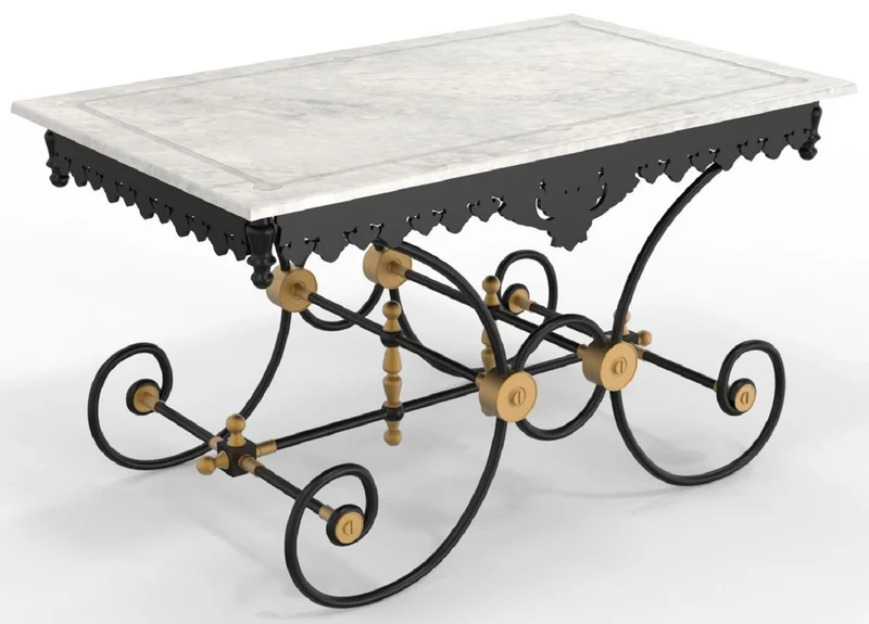 Casa Padrino Jugendstil Gartentisch 130 x 80 x H. 75 cm - Verschiedene Farben - Nostalgischer Schmiedeeisen Garten & Terrassen Tisch mit Marmorplatte - Jugendstil Garten & Terrassen Möbel