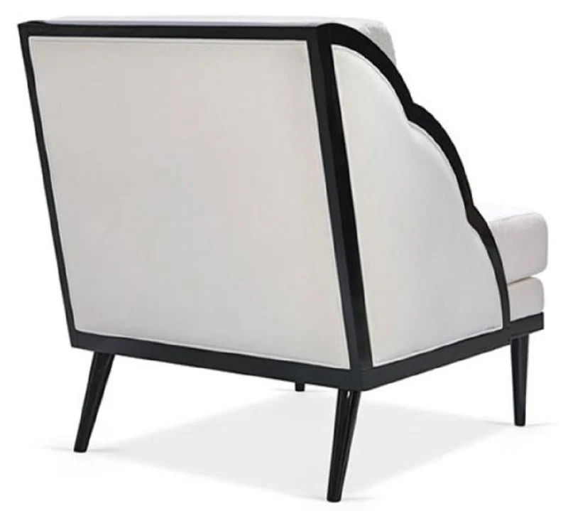 Casa Padrino Luxus Art Deco Samt Sessel Weiß / Schwarz 79 x 99 x H. 92 cm - Hotel Lounge Sessel - Hotel Möbel - Luxus Möbel - Luxus Qualität