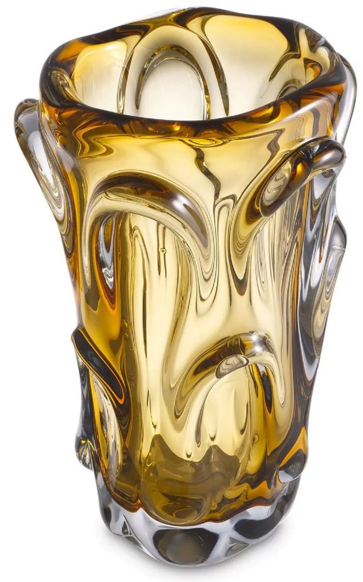 Casa Padrino Luxus Glas Vase Gelb Ø 20 x H. 31 cm - Moderne Deko Blumenvase - Deko Accessoires - Luxus Kollektion