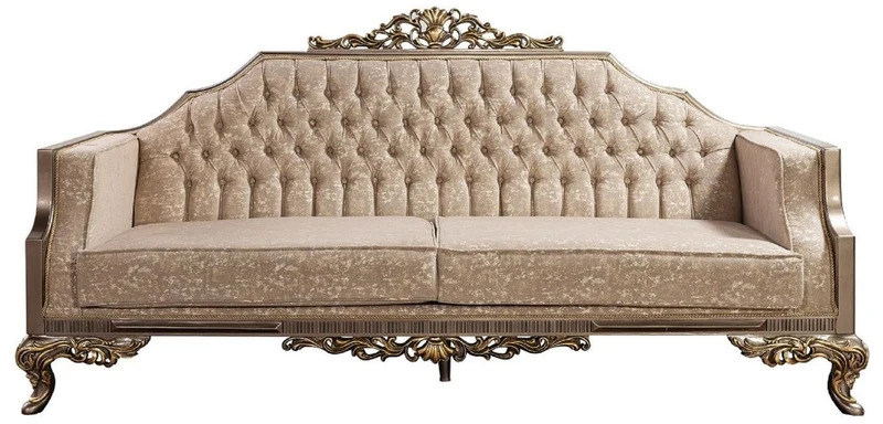 Casa Padrino Luxus Barock Sofa Grau / Beige / Silber / Gold - Prunkvolles Wohnzimmer Sofa mit Muster - Barock Wohnzimmer Möbel - Edel & Prunkvoll