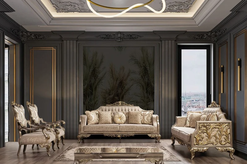 Casa Padrino Luxus Barock Sofa Grau / Beige / Silber / Gold - Prunkvolles Wohnzimmer Sofa mit Muster - Barock Wohnzimmer Möbel - Edel & Prunkvoll