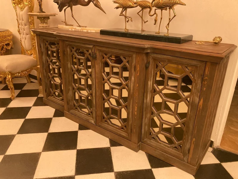 Casa Padrino Landhausstil Sideboard Antik Braun 210 x 50 x H. 100 cm - Massivholz Schrank mit 4 verspiegelten Türen - Landhausstil Möbel